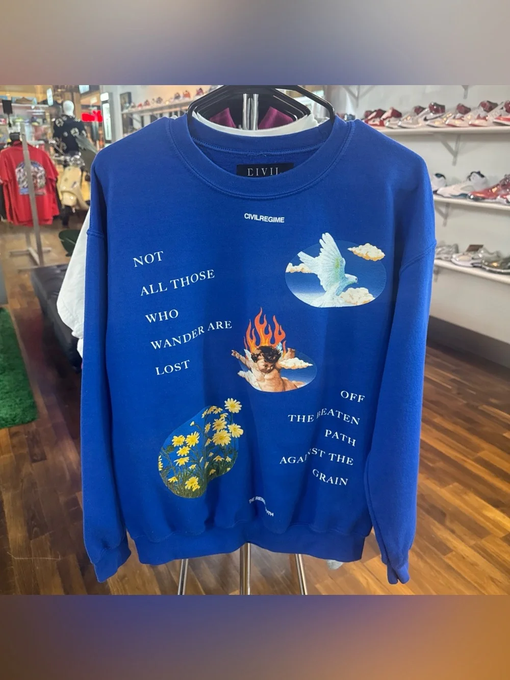 Civil Regime Crewneck Sweatshirt Medium Blue Off The Beaten Path Graphic Pullove